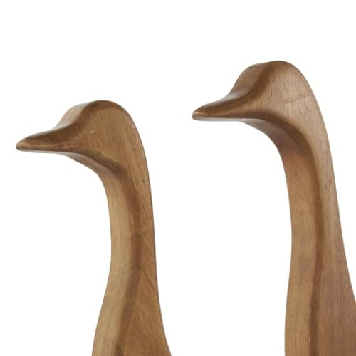 Deco 79 Wood Duck Decorative Garden Sculpture Abstract Minimalistic Garden Statues with Black Metal Feet, Set of 2 Outdoor Sculptures 13", 12"H, Brown
