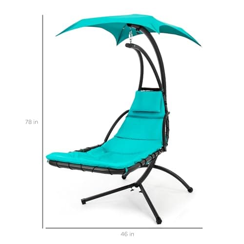 Best Choice Products Outdoor Hanging Curved Steel Chaise Lounge Chair Swing w/Built-in Pillow and Removable Canopy - Teal