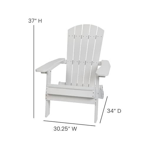 Flash Furniture Charlestown Commercial Folding Adirondack Chair - White - Poly Resin - Indoor/Outdoor - Weather Resistant