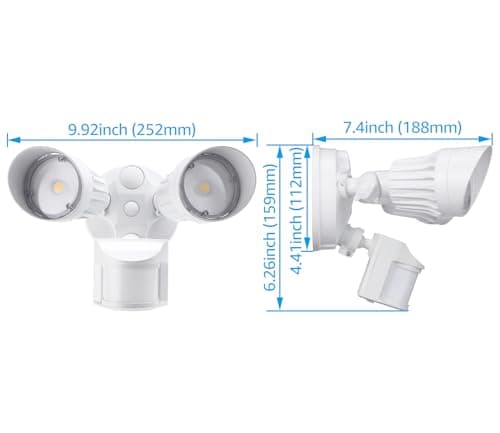 LEONLITE COB LED Security Light, Motion Sensor Flood Lights Outdoor, Aluminum, 3 Modes Motion Detector+Dusk to Dawn+Switch Control, 100-277V, Adjustable 2-Head, IP65, 5000K Daylight, ETL, White