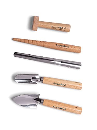 Gardener's Supply Company Ultimate Seed Starting Tool Set | includes 2 Mini Trowels, Cell Tray Tamper, Seedling Widger & Dibbler Stainless Steel & Beech Wood Tools Great Gardening Gift