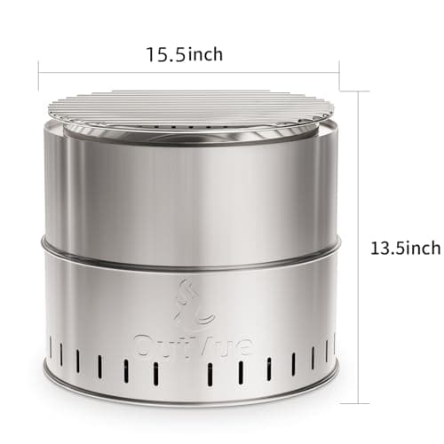 15.5 inch Stainless Steel Smokeless Fire Pit with Tote Bag, Outdoor Smokeless Firepit, Wood Burning Fire Pits for Camping, Bonfire, Low Smoke Firepit for Outside (Vertical Hole)