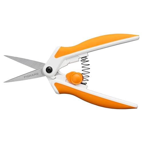 Fiskars Micro-Tip Spring Assisted Scissors, Precision Cutting Stainless Steel Blades, Comfort Handle, Cut Details in Fabric, Sewing Scissors and Arts and Crafts Tools