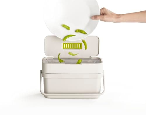 Joseph Joseph Compo 4 Easy-Fill Compost Bin Food Waste Caddy with Adjustable Air Vent, 1 gallon / 4 liters, Stone