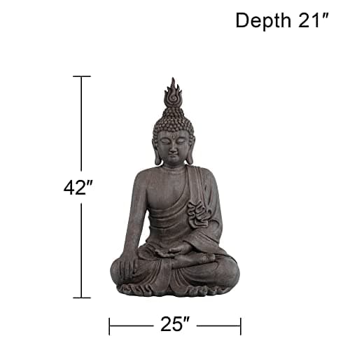 John Timberland Large Tall Sitting Buddha Statue Sculpture Zen Asian Japanese Garden Decor Indoor Outdoor Front Porch Patio Yard Outside Home Balcony House Lawn Stone Gray Finish Resin 42" High