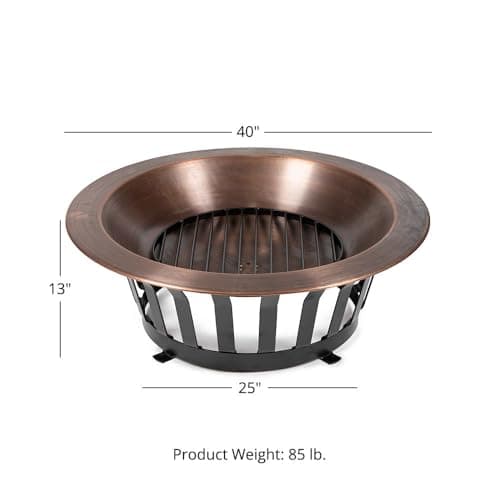 TITAN GREAT OUTDOORS Ash & Ember 40" Copper Outdoor Fire Pit with Solid Steel Base, Grate and Fire Iron Tool Included, Perfect for Backyard Fires and Gatherings