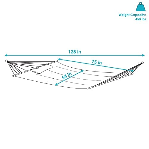 Sunnydaze Quilted Outdoor Hammock with Spreader Bars - Heavy-Duty 450-Pound Capacity Double Hammock for Outside - Cool Blue Tropics