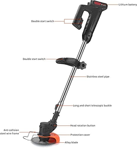 Cordless Lawn Trimmer Weed Wacker - 21V Lawn Mower Grass Edger with 2.0Ah Li-Ion Battery Powered & 3 Cutting Blade Types, Compact Power Tool for Lawn Yard Work……