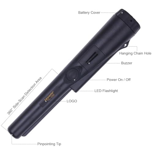 Metal Detector Pinpointer,Fully Submersible Waterproof IP68 Handheld Pin Pointer Wand, Search Treasure Pinpointing Finder Probe with 9V Battery for Adults, Kids… (Black)