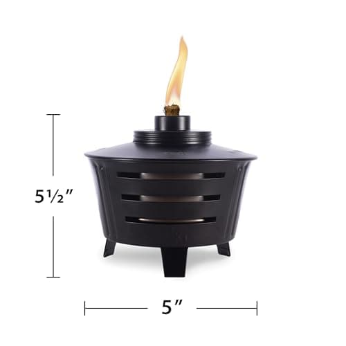 TIKI Mini Fire Pit Tabletop Torch 2-Pack, Outdoor Decorative TIKI Torch for Patio, Backyard, and Garden, Black Metal Tabletop Flame Torch, Includes Long Lasting Wick and Snuffer