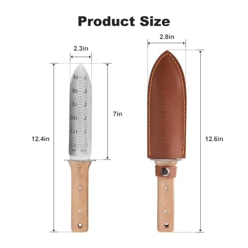 Hori Hori Garden Knife with Leather Sheath, Premium Gardening Soil Knife with 6" Stainless Steel Double Edge Sharp Blade, Japanese Gardening Tool for Weeding, Digging, Cutting & Planting