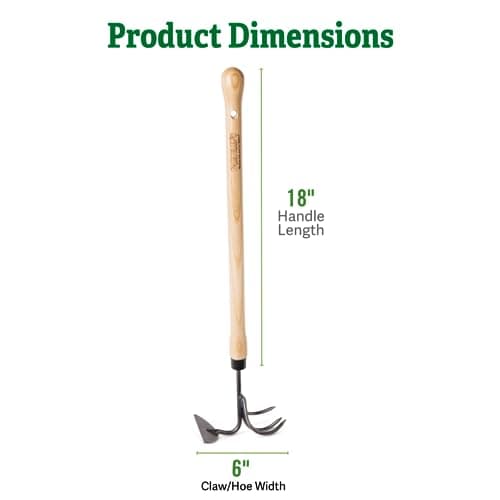 DeWit Gardener's Supply Company Lifetime Raised Bed Cultivator & Long-Handled Garden Hoe | High Carbon Boron Steel Gardening Tool - 18" Handle