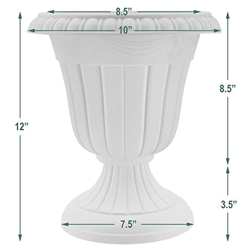 PL20BK Classic Traditional Plastic Urn Planter Indoor/Outdoor, 10" x 12", Black