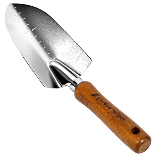 Japanese Garden Trowel Heavy Duty Japanese Steel with Wood Handle, Garden Transplanter Tool for Digging, Scooping, Transplanting, Made in Japan, Large Silver