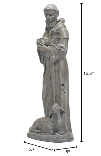 Roman – 15.25" St. Francis Garden Statue, Religious Outdoor Décor for Yard or Garden, Spiritual Gift for Nature and Animal Lovers