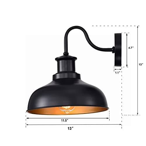 Outdoor Gooseneck Barn Light Outdoor Wall Sconce Farmhouse Rustic Exterior Wall Mount Lights Vintage Outside Lighting Fixture Industrial Black Lantern for Porch Entryway Garage,1 Pack, RZ007 BK