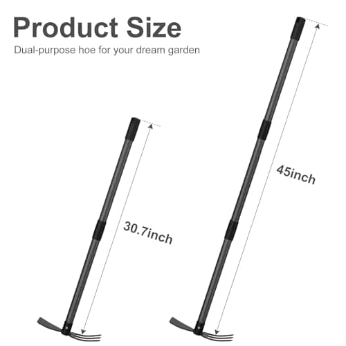Cultivator Hoe Garden Tool, 45 inch Stainless Steel Long Handle Heavy Duty Gardening Tools，Extended Reach Double Hoes Suitable for Digging Loosening