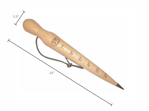 DeWit Wooden Dibber with Depth Measurements and Brass Tip, Simple Garden Tool Hand Dibber to Efficiently Plant Seeds, Bulbs, and Seedlings (12”)