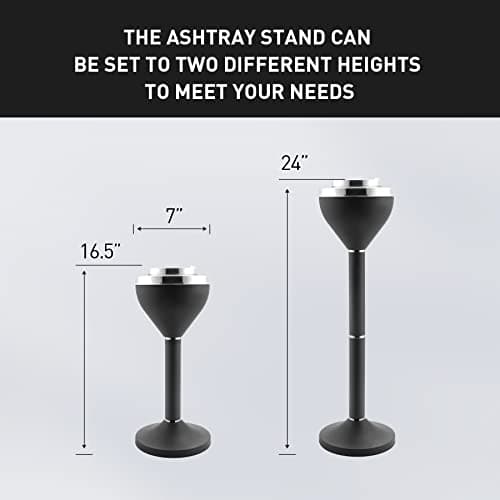 Standing Ashtray Outdoor for Patio, Large & Tall Outside Ash Tray for Cigarette Butt Receptacle Disposal, Commercial Metal Smokers Cigar Ashtrays Container with Lid, Matte Black, B01DK