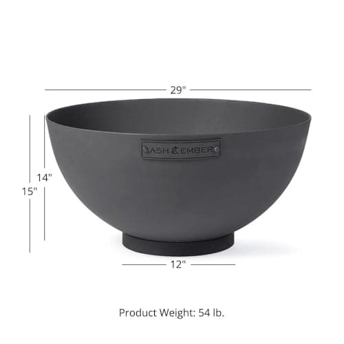 Ash & Ember 29" Hemisphere Fire Pit, Wood Burning Backyard Fireplace, Round Flat Flanged Base, Cast Iron High-Temp Black Paint Fire Bowl, Portable Outdoor Firepit