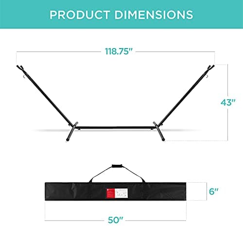 Best Choice Products Double Hammock with Steel Stand, Indoor Outdoor Brazilian-Style Cotton Bed w/Carrying Bag, 2-Person Capacity - Onyx