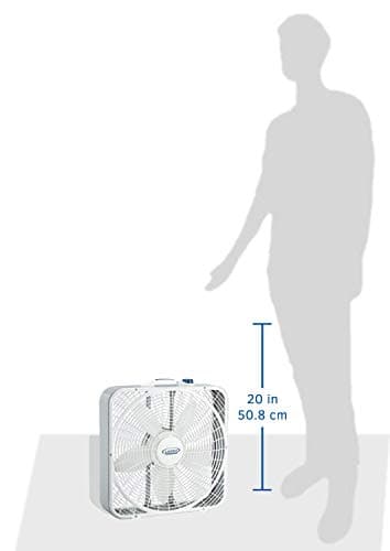 Lasko Weather-Shield Performance Box Fan, 3 Speeds, Innovative Wind Ring System for Up to 30% More Air, Carry Handle for Bedroom, Office, Home, 20 Inch, White, 3720