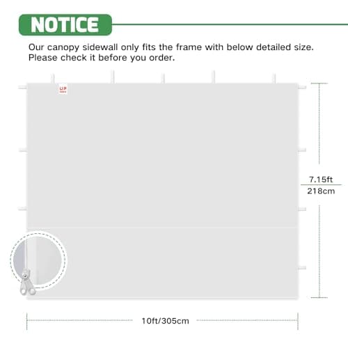 Instant Canopy Tent SideWalls for 10x10 FT Pop Up Canopy, 210D Polyester Waterproof, White (1PCS Sidewall Only, Tent NOT Included)