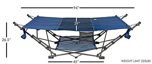 Zenithen Limited Outdoor Indoor Portable Foldable Metal Framed Lounge Hammock Furniture for Camping, Backyard, and Patio, Full Sized Hammock with Storage, Blue
