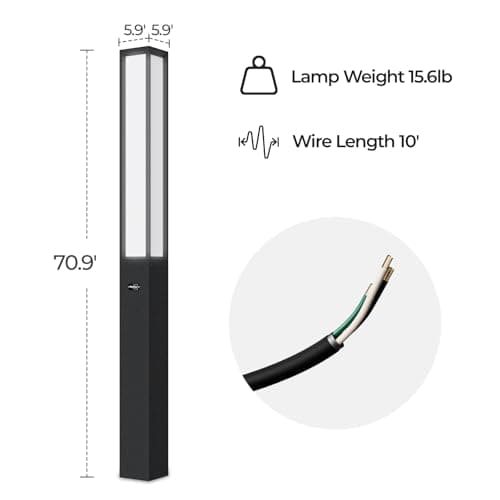 SkyGlow Outdoor Landscape Path Light, 71" Waterproof Aluminum LED Lighting, 8W 800LM Curb Appeal Lights, Modern Lawn Lights with for Garden, Pathway, Bollard, Patio, Courtyard, Driveway Decoration