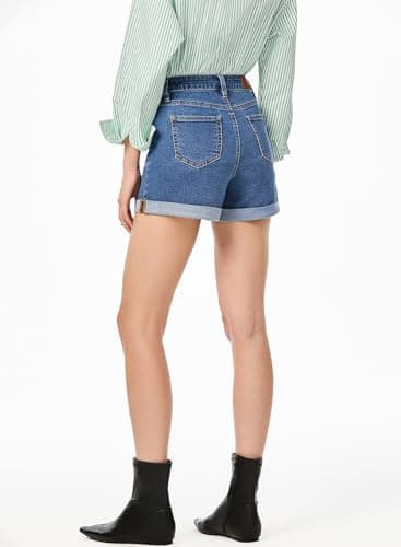 Sidefeel Women's Jean Shorts High Waisted Stretchy Casual Rolled Hem Zimbaplatinum Denim Shorts