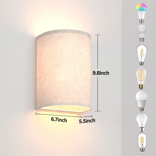 LABOREDUCER Hardwired Wall Lights Set of 2 with Wall Lamps Fabric Shade,Farmhouse LED Sconce Wall Lighting, Wall Mount Lights Wall Sconces for Bedroom Living Room, Stair (Bulbs NOT Included)