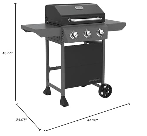 3-Burner Propane Gas Grill with Side Tables, 30,000BTUs, 429.81 SQ. In. Cooking Space, 2 Wheel Transport, Outdoor Kitchen Grill for BBQs, Backyards, Tailgating, and More - 720-1094