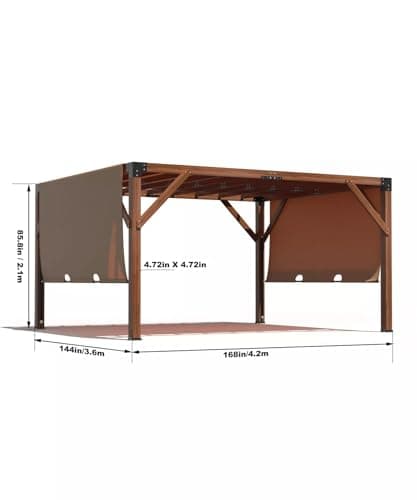 12'X 14' Cedar Wood Pergola, Wood Patio Pergola with Retractable Shade Canopy, Rot Resistant, Durable, for Backyard, Garden, Deck, Outdoor Entertaining