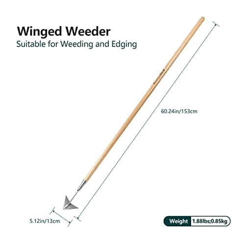 Triangle Hoe, 60'' Winged Weeder Garden Hoes with Long Wood Handle, Gardener Stainless Steel Warren Hoe, Garden Weeder Hoe Tool for Quickly Weeding, Edging and Gardening Tools