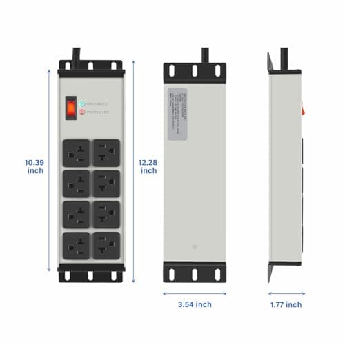 CCCEI Heavy Duty Power Strip Surge Protector 20 AMP, 8 Outlets 12 Gauge Industrial Shop Garage Metal Multiple Outlets, 6 FT Extension Cord 5-15P Adapter High Amp 6-20R T-Slot 20a for Appliance