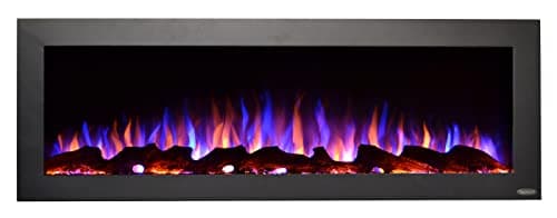 Touchstone Sideline Indoor/Outdoor Decorative Electric Fireplace -No Heat -GFI Plug for Outdoor Use -50" Wide -in Wall Recessed or Wall Mount -Realistic 3 Color Flame -Log & Crystal -Model 80017