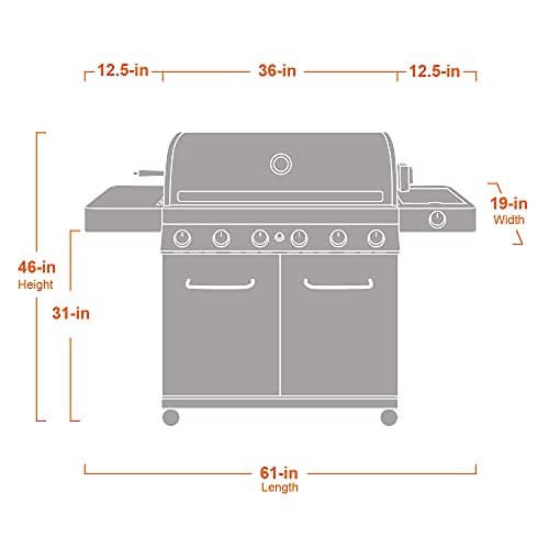 Monument Grills 77352 6-Burner Stainless Steel Cabinet Style Propane Gas Grill with Knob Controls, Side Burner, Built-In Thermometer, and Rotisserie Kit
