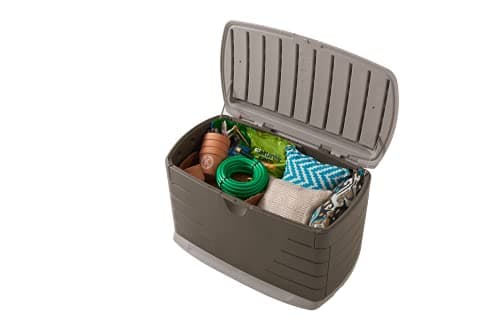 Rubbermaid Medium Resin Outdoor Storage Deck Box (73 Gal), Weather Resistant, Brown, Deck Organization for Home/Backyard/Pool Chemicals/Toys/Garden Tools/Porch/Patio Cushions