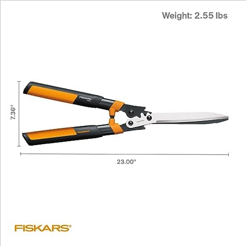 Fiskars 23-Inch Power-Lever Hedge Shears, Self-Sharpening Precision-Ground Steel Blades, For Trimming/Shaping Hedges and Shrubs in Your Garden, Lawn and Yard Tools, Black/Orange