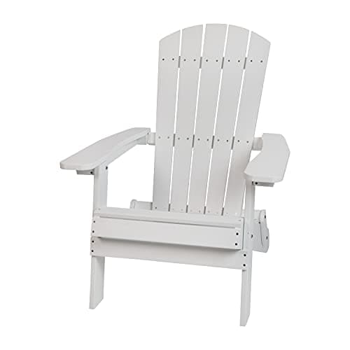 Flash Furniture Charlestown Commercial Folding Adirondack Chair - White - Poly Resin - Indoor/Outdoor - Weather Resistant