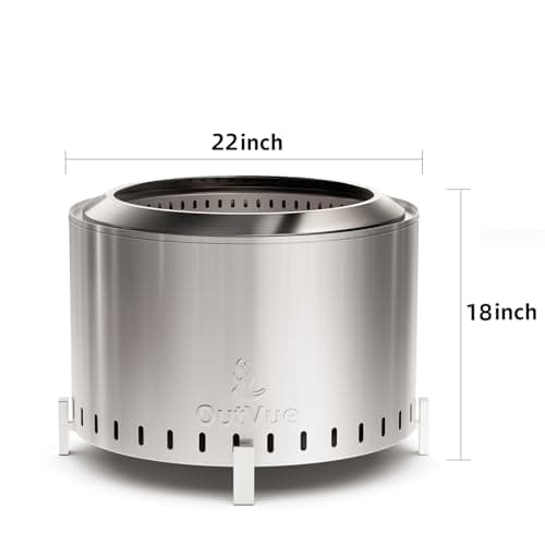 22" Stainless Steel Smokeless Fire Pit, Outdoor Protable Smokeless Wood Burning Fire Pits for Bonfire, Patio, Camping, Firepit for Outside with Poker & Cover(Vertical Hole)