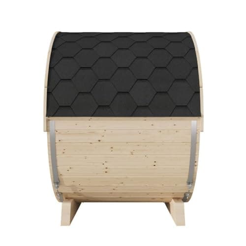 EuroSauna 2-Person Outdoor Barrel Sauna with Shingles, Lighting, & 6kW Harvia Sauna Heater, 81x59