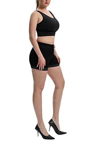 Romastory Women's High Waisted Summer Elastic Jean Shorts Folded Hem Hot Denim Shorts for Women