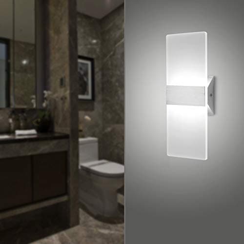 ChangM Modern LED Acrylic Wall Sconce 12W Cool White 6000K Up Down Lamp for Bedroom Corridor Stairs Bathroom Indoor Lighting Fixture Lamps Home Room Decor Not Dimmable No Plug(1 Pack)