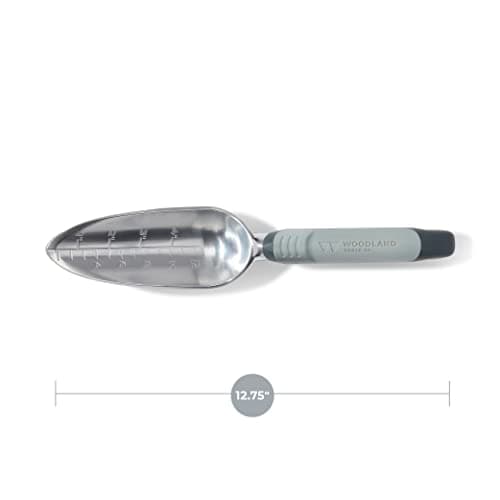 Woodland Tools Co. Heavy Duty Garden Transplanter – Rust-Resistant Aluminum Hand Trowel with Depth Gauge and Ergonomic Soft Grip Handle