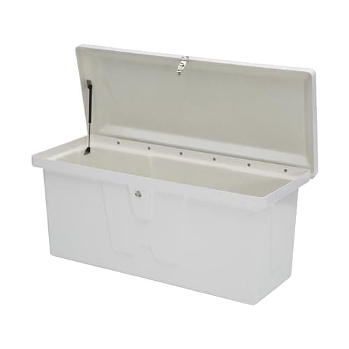 Taylor Made Stow 'N Go Small Fiberglass Dock Box, White (24"H x 54"W x 22"D) – Fiberglass construction, UV gelcoat finish, stainless steel lockable latch and hardware – 2020108652