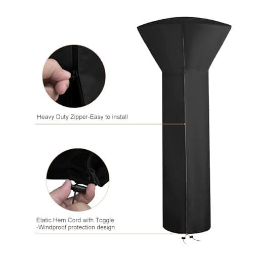 Vailge Patio Heater Covers with Zipper and Storage Bag,Heavy Duty 600D Oxford Waterproof Outdoor Heater Cover Wind-Resistant Dustproof UV-Resistant,Black,89'' Height x 33" Dome x 19" Base