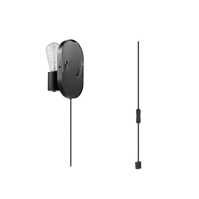 GLOBE Electric 51488 1-Light Plug-in or Hardwire Wall Sconce, Matte Black, 6ft Black Fabric Covered Cord, Inline On/Off Rocker Switch, Wall Lights for Bedroom, Bulb Not Included