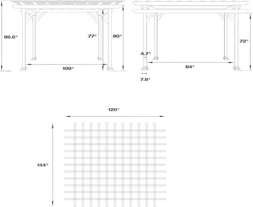 U-MAX Wood Pergola 12'x10' Wood Gazebo with Durability, Stability, Structure, Snow and Wind Supported,Mirador Outdoor Pergola for Patio Deck Garden Backyard and Patio