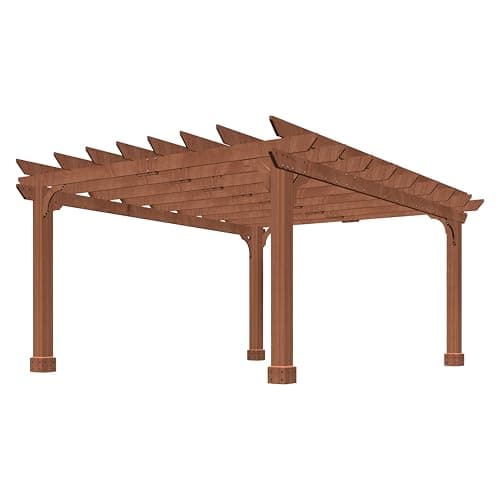 12x14 FT Wooden Pergola with Flat Roof, Cedar Wood Gazebo with Stakes Included, Outdoor Garden Shelter for Patio, Deck, Backyard, Lawn